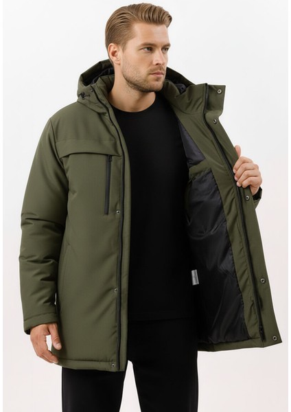 İçi Astarlı Su ve Rüzgar Geçirmez Cepli Kapüşonlu Erkek Mont indirimleri