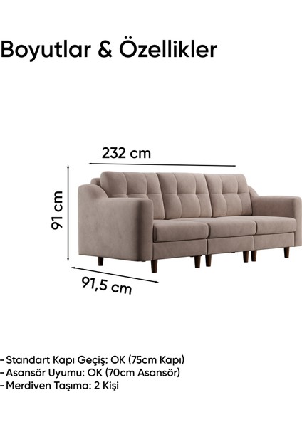Robin Modüler Üçlü Koltuk - Kadife - Krem indirimleri