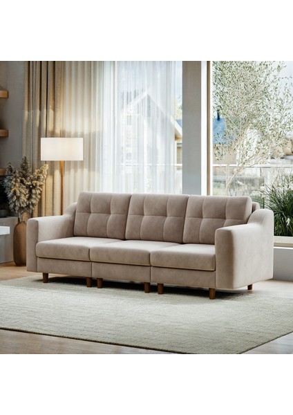 Robin Modüler Üçlü Koltuk - Kadife - Krem