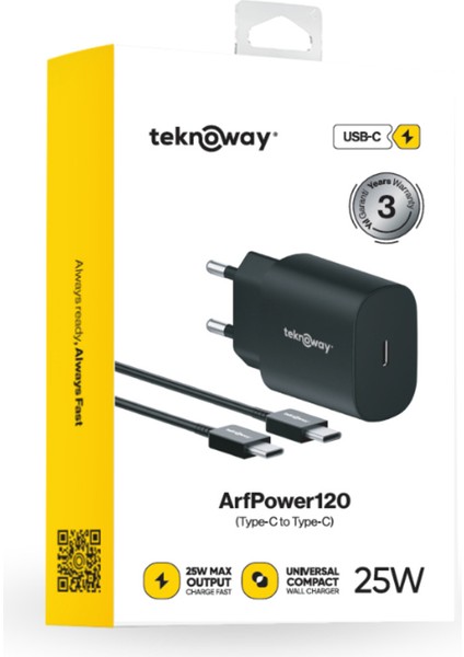 ARF 25W Type-C to Type-C Şarj Seti Siyah