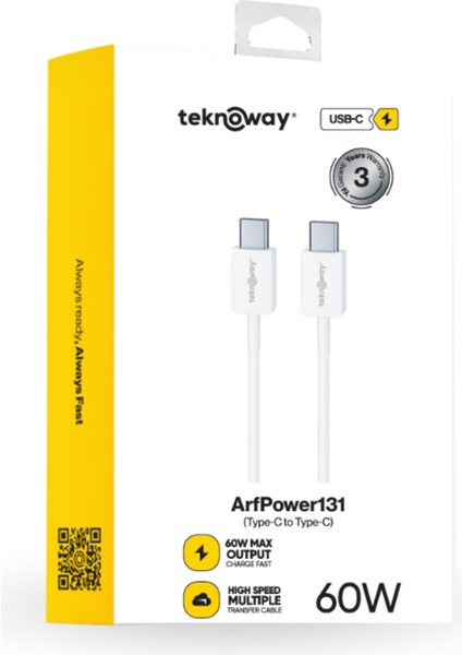 ARF 60W type-C to Type-C Şarj Kablosu Beyaz