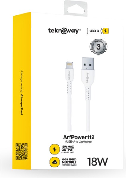 ARF 18W USB-A to Lighting Şarj Kablosu Beyaz