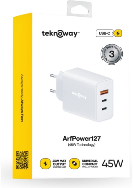ARF 45W 2TYPC +1 USB FAST CHARGER