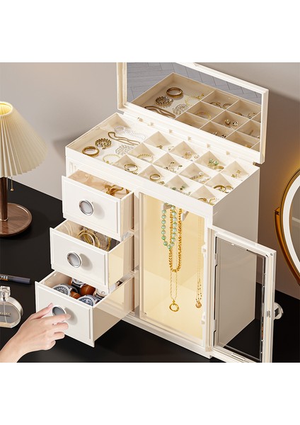Mücevher Saklama Kutusu Ev Büyük Kapasiteli Küpe Yüzük Kolye Toz Geçirmez Mücevher Saklama Kutusu Çok Katmanlı Saç Mücevher Organizatörü (Yurt Dışından) modelleri