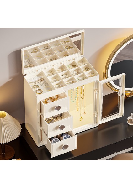 Mücevher Saklama Kutusu Ev Büyük Kapasiteli Küpe Yüzük Kolye Toz Geçirmez Mücevher Saklama Kutusu Çok Katmanlı Saç Mücevher Organizatörü (Yurt Dışından) fiyatları