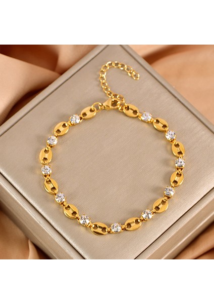 Moda Hafif Lüks Kıdemli Elmas Bilezik Duygusu El Yapımı Patchwork Aşk Oval Bilezik Paslanmaz Çelik Kadın (Yurt Dışından)