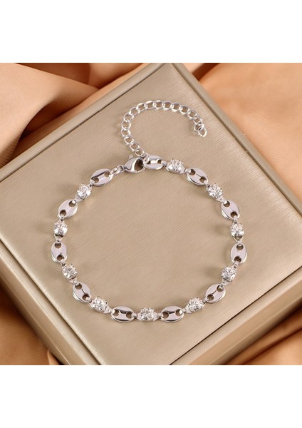 Moda Hafif Lüks Kıdemli Elmas Bilezik Duygusu El Yapımı Patchwork Aşk Oval Bilezik Paslanmaz Çelik Kadın (Yurt Dışından)