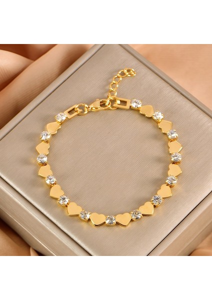 Moda Hafif Lüks Kıdemli Elmas Bilezik Duygusu El Yapımı Patchwork Aşk Oval Bilezik Paslanmaz Çelik Kadın (Yurt Dışından)