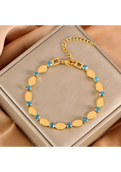 Moda Hafif Lüks Kıdemli Elmas Bilezik Duygusu El Yapımı Patchwork Aşk Oval Bilezik Paslanmaz Çelik Kadın (Yurt Dışından)