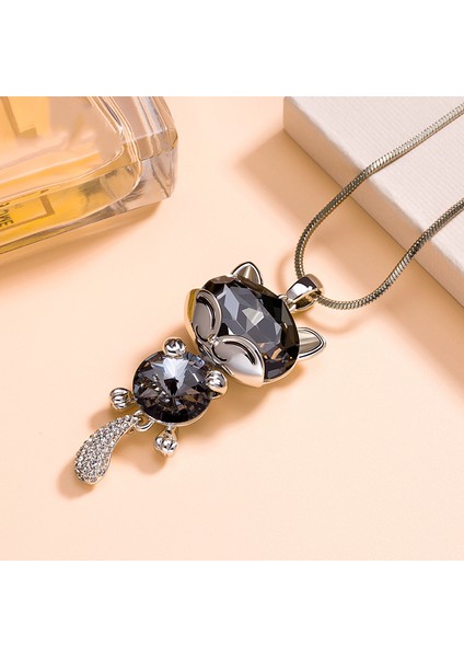 Yüzlerce Uzun Kolye Kadın Basit Moda Kitty Kristal Kolye Jumper Zinciri Giyim Aksesuarları (Yurt Dışından)