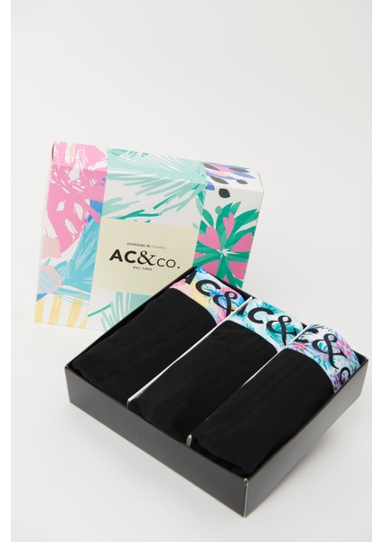 Erkek Siyah 3'lü Özel Hediye Kutulu Pamuklu Esnek Boxer Paketi