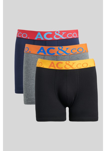 Erkek Sıyah-lacı-antrasıt 3'lü Pamuklu Esnek Boxer Paketi