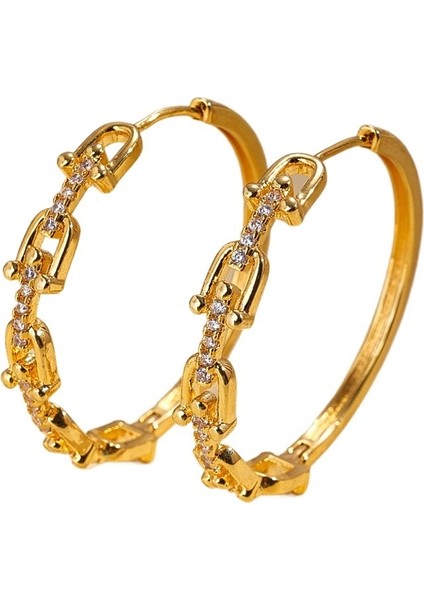 18 Ayar Altın Zirkonyum Geometrik U Şeklinde Birleşik Halka Küpeler (Yurt Dışından)
