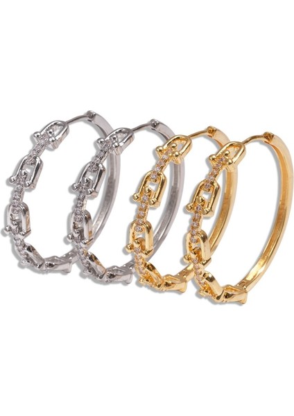 18 Ayar Altın Zirkonyum Geometrik U Şeklinde Birleşik Halka Küpeler (Yurt Dışından) fiyatları