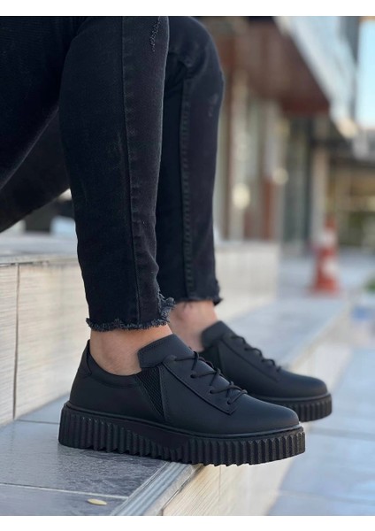 Techmrt KB-X502 Kuback Siyah Cilt Yüksek Siyah Taban Bağcık Detaylı Lastikli Günlük Erkek Ayakkabı (Numara: 43) modelleri