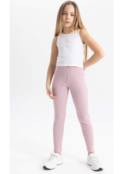 Kız Çocuk Uzun Boy Fitilli Kaşkorse Basic Düz Tayt