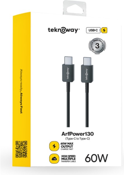 ARF 60W type-C to Type-C Şarj Kablosu Siyah