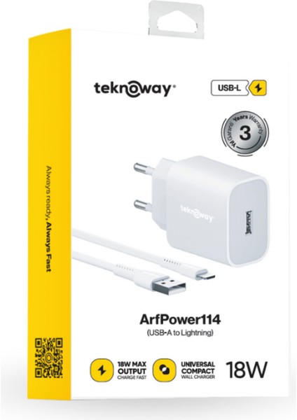 ARF 18W Type-A Port-Lighting Şarj Seti Beyaz