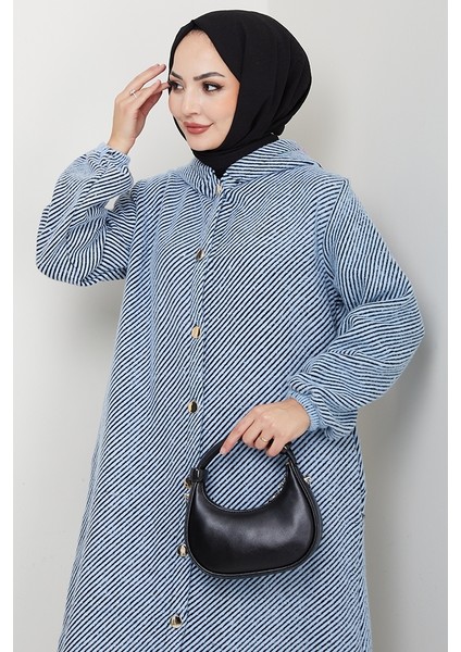 Çizgi Detay Kapüşonlu Kaşe Kap 1634 - Mavi fiyatları