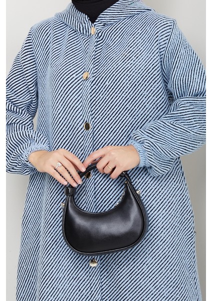 Çizgi Detay Kapüşonlu Kaşe Kap 1634 - Mavi indirimleri