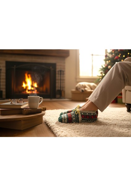 El Örgüsü Yünlü Desenli Kadın Kışlık Patik – Yeşil Kırmızı Renk İçeriği – Yerli Üretim - 35-39 Numaralara Uygun fiyatları