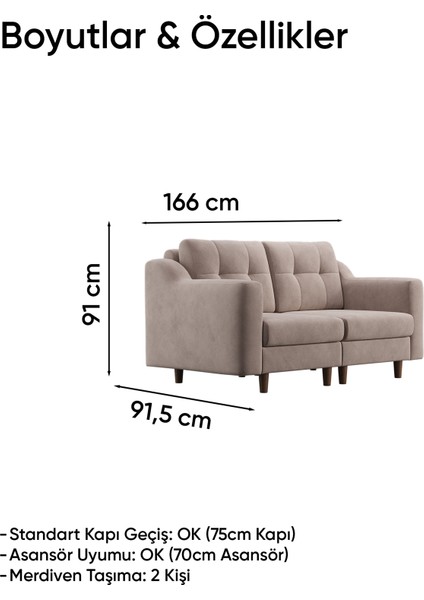 Robin Modüler Ikili Koltuk - Kadife - Krem