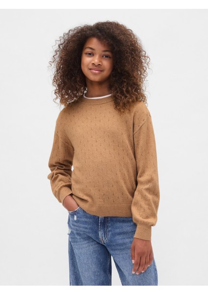 Kız Çocuk Kahverengi Cashsoft Relaxed Pointelle Kazak