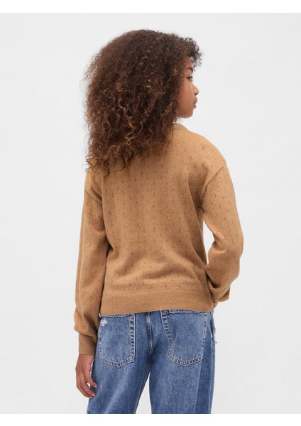 Kız Çocuk Kahverengi Cashsoft Relaxed Pointelle Kazak fırsatları