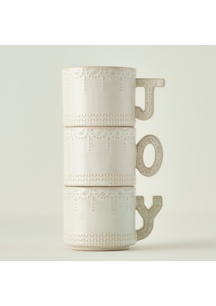 Joy Stoneware Yılbaşı 3'lü Kupa Seti Krem (390 cc)