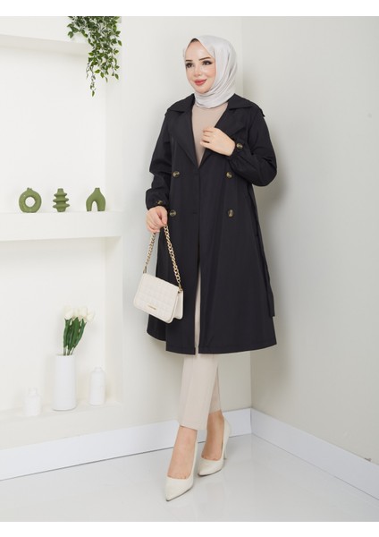 Kadın Siyah Lastik Kollu Trençkot fiyatları
