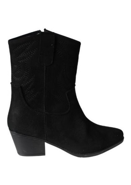 Yazkış Kadın Siyah Taba Süet Üzeri Desenli 5cm Kalın Topuk Kovboy Botu fiyatları