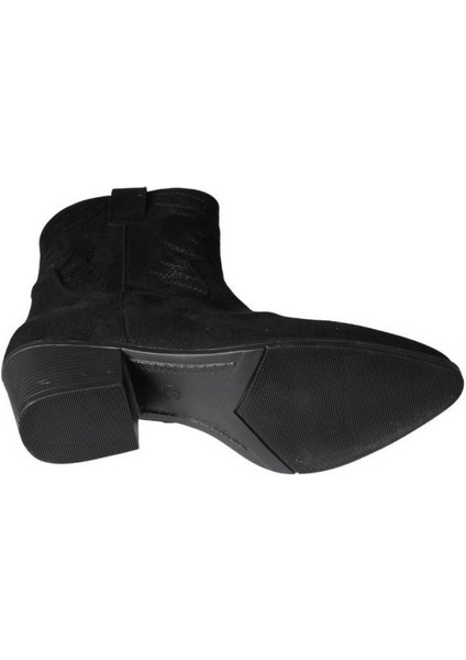 Yazkış Kadın Siyah Taba Süet Üzeri Desenli 5cm Kalın Topuk Kovboy Botu fırsatları