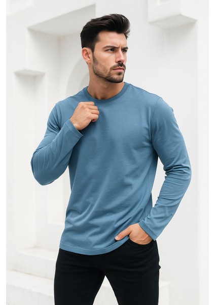 Erkek Indigo Basic Uzun Kollu Sporcu Body