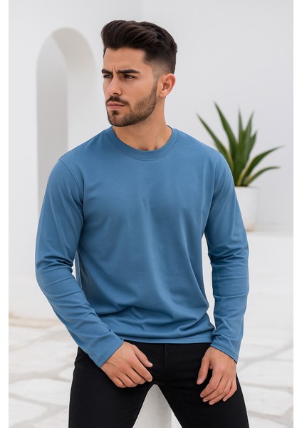 Erkek Indigo Basic Uzun Kollu Sporcu Body