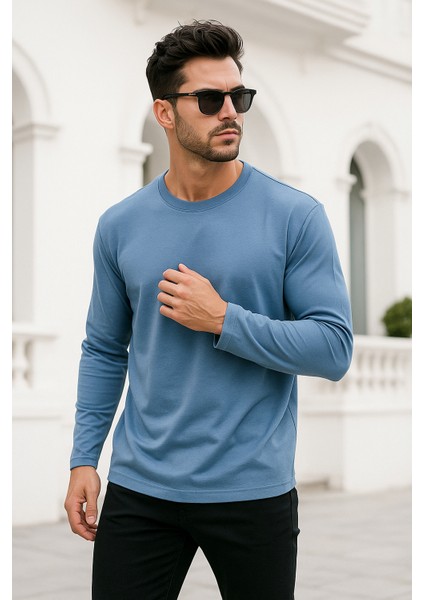 Erkek Indigo Basic Uzun Kollu Sporcu Body