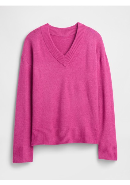 Kadın Pembe Oversized V Yaka Kazak fiyatları