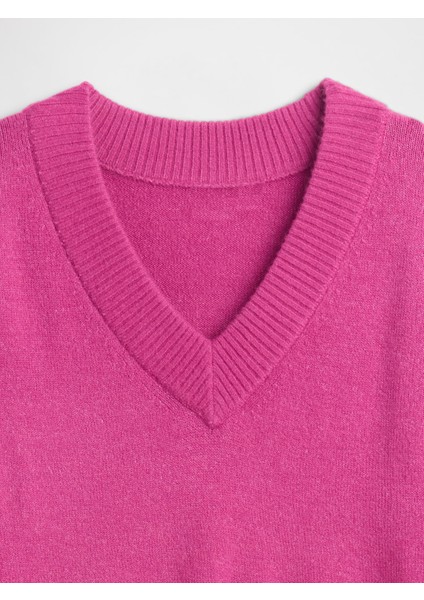 Kadın Pembe Oversized V Yaka Kazak modelleri