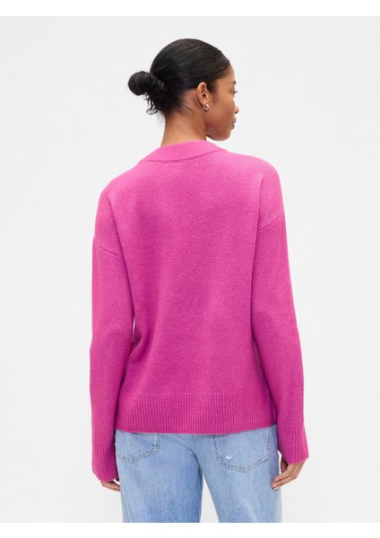 Kadın Pembe Oversized V Yaka Kazak indirimleri