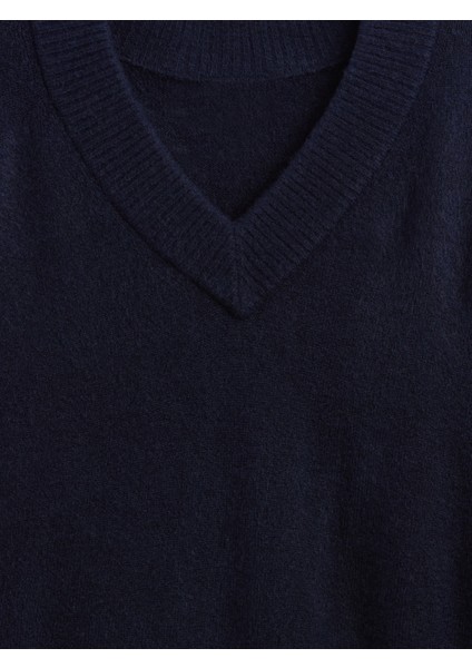 Kadın Lacivert Oversized V Yaka Kazak modelleri