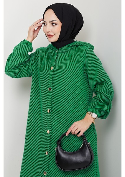 Çizgi Detay Kapüşonlu Kaşe Kap 1634 - Yeşil fiyatları