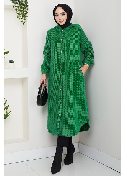 Çizgi Detay Kapüşonlu Kaşe Kap 1634 - Yeşil modelleri