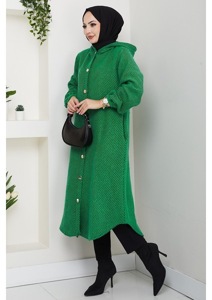 Çizgi Detay Kapüşonlu Kaşe Kap 1634 - Yeşil indirimleri