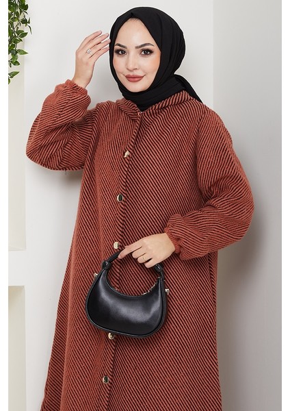 Çizgi Detay Kapüşonlu Kaşe Kap 1634 - Kiremit fiyatları