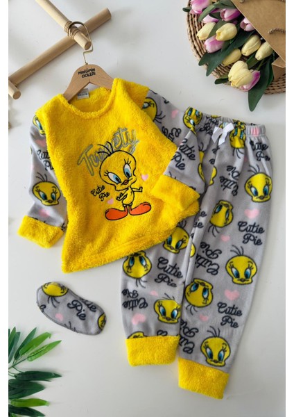Twty Desenli Welsoft Kız Çocuk Pijama takımı - Sarı