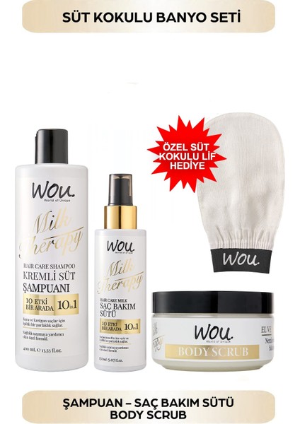 Milk Therapy 400ML ŞAMPUAN/150ML Saç Bakım SÜTÜ/250ML Body Scrub/süt Kokulu Kese