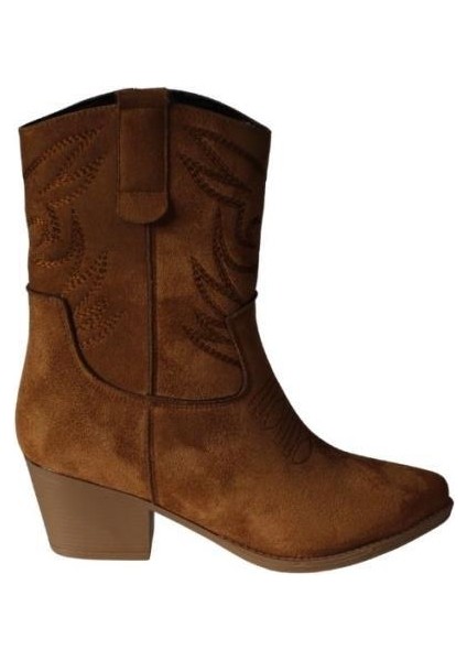 Yazkış Kadın Siyah Taba Süet Üzeri Desenli 5cm Kalın Topuk Kovboy Botu fiyatları