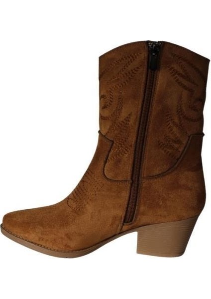 Yazkış Kadın Siyah Taba Süet Üzeri Desenli 5cm Kalın Topuk Kovboy Botu modelleri