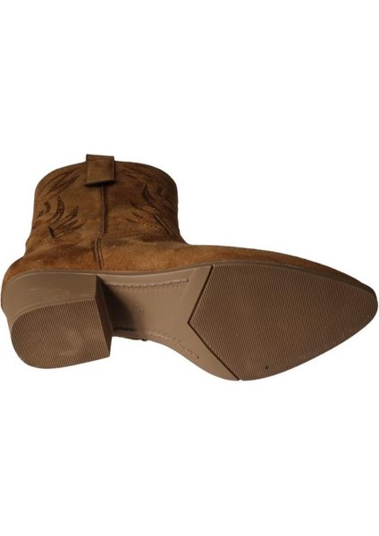 Yazkış Kadın Siyah Taba Süet Üzeri Desenli 5cm Kalın Topuk Kovboy Botu fırsatları