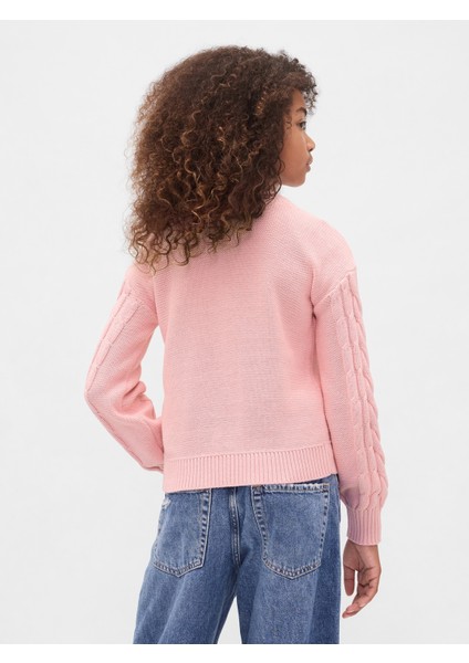Kız Çocuk Açık Pembe Kids Relaxed Cable Örgü Kazak fırsatları