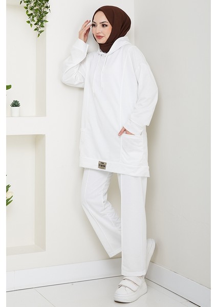 Çift Cepli Kapüşonlu Ikili Takım 1663 - Beyaz